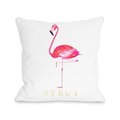 One Bella Casa One Bella Casa 74440PL16 16 x 16 in. Flamingo Strut Pillow by lezleelliott; White & Pink 74440PL16